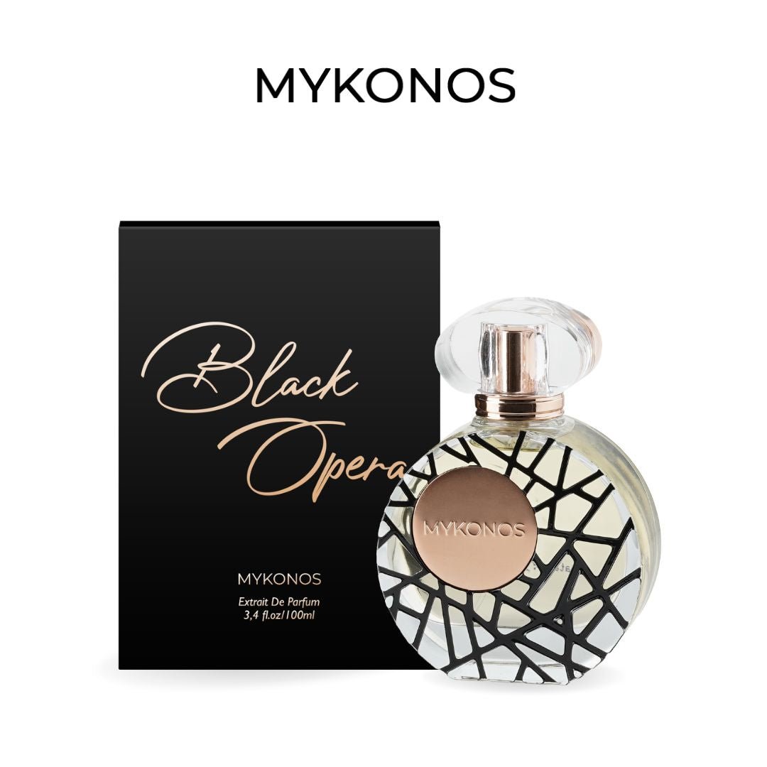Mykonos Black Opera Extrait de Parfum – bottle and box